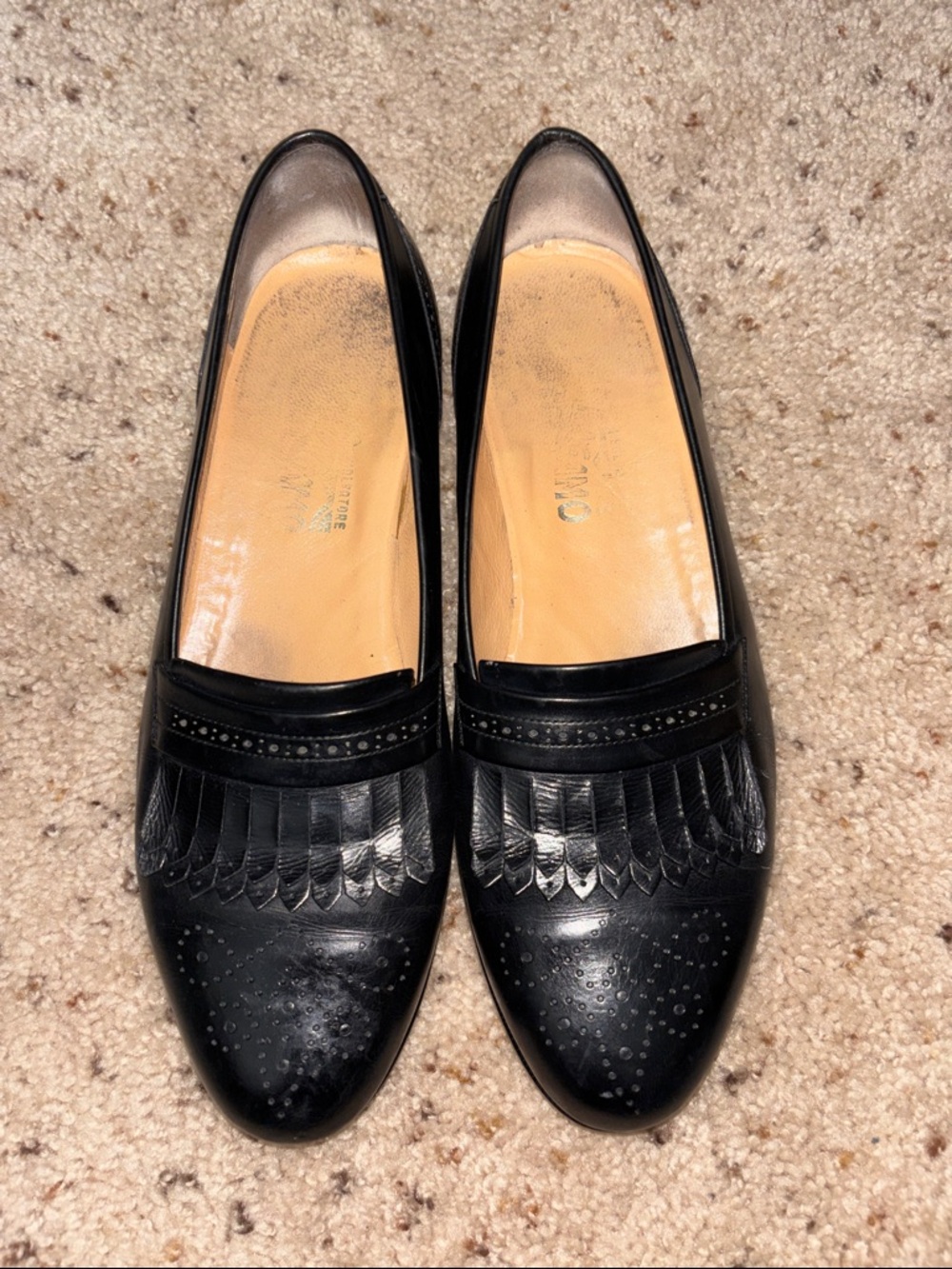 Salvador Ferragamo Vintage Black Fringe Leather Loafers size 10